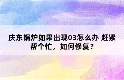 庆东锅炉如果出现03怎么办 赶紧帮个忙，如何修复？